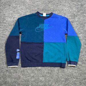 Nike Mens Colorblock Patchwork Crewneck Sweatshirt Blue Teal XL DQ8819-411